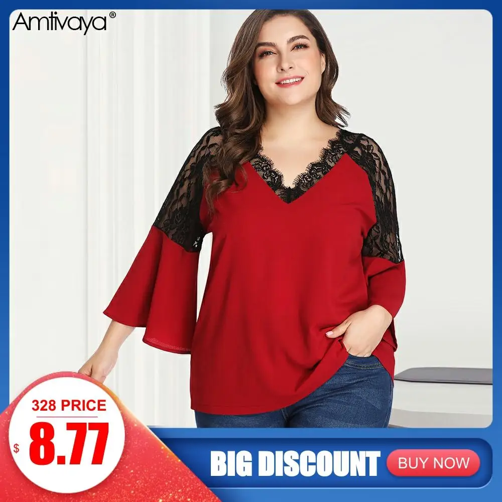 Amtivaya 2019 Summer Plus Size Chiffon Tops for Women Loose Casual Lace Long Sleeve V Neck Big Size Top Red 3XL 4XL 5XL
Amtivaya 2019 Summer Plus Size Chiffon Tops for Women Loose Casual Lace Long Sleeve V Neck Big Size Top Red 3XL 4XL 5XL