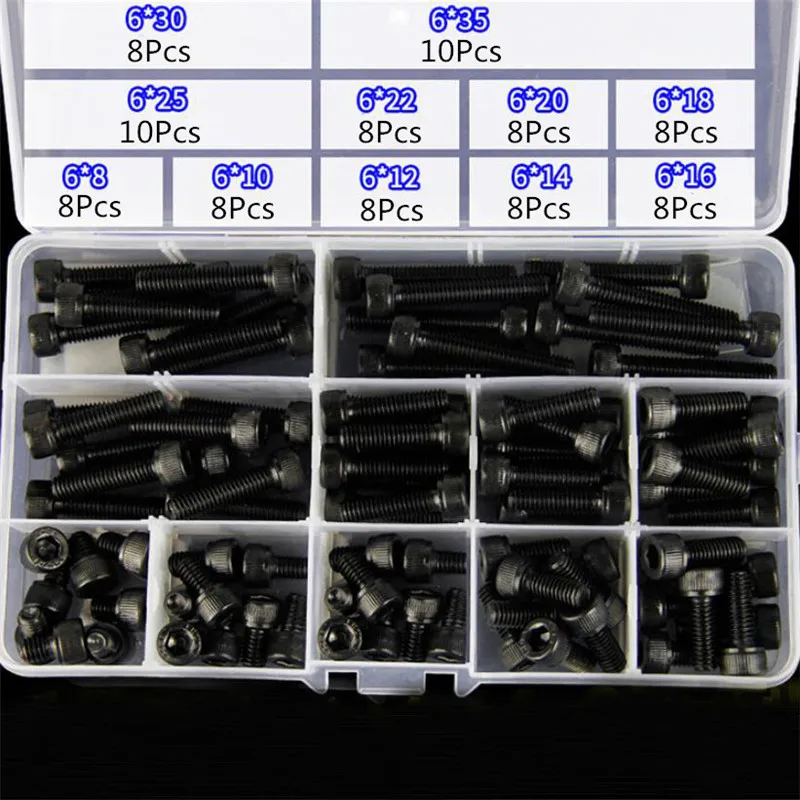 AXK M6 92Pcs/box M6 12.9 Grade Carbon Steel Hex Socket Cap Head Screw Bolt 8-35mm Set High Strength
AXK M6 92Pcs/box M6 12.9 Grade Carbon Steel Hex Socket Cap Head Screw Bolt 8-35mm Set High Strength