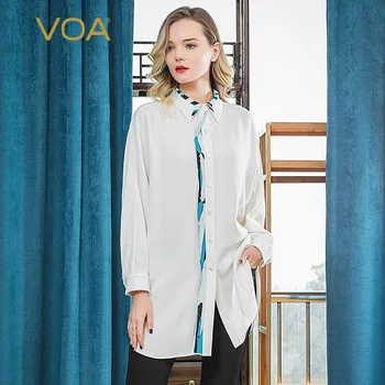 VOA silk 30mm heavy hit material stitching wide long sleeve single row intarsia twist button mid-length shirt B9516 
VOA silk 30mm heavy hit material stitching wide long sleeve single row intarsia twist button mid-length shirt B9516