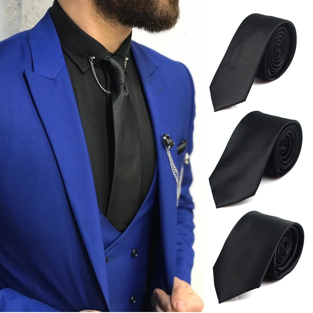 

New Classic Black Ties for Men Silk Mens Neckties for Wedding Party Business Adult Neck Tie 3 Sizes Casual Solid Tie