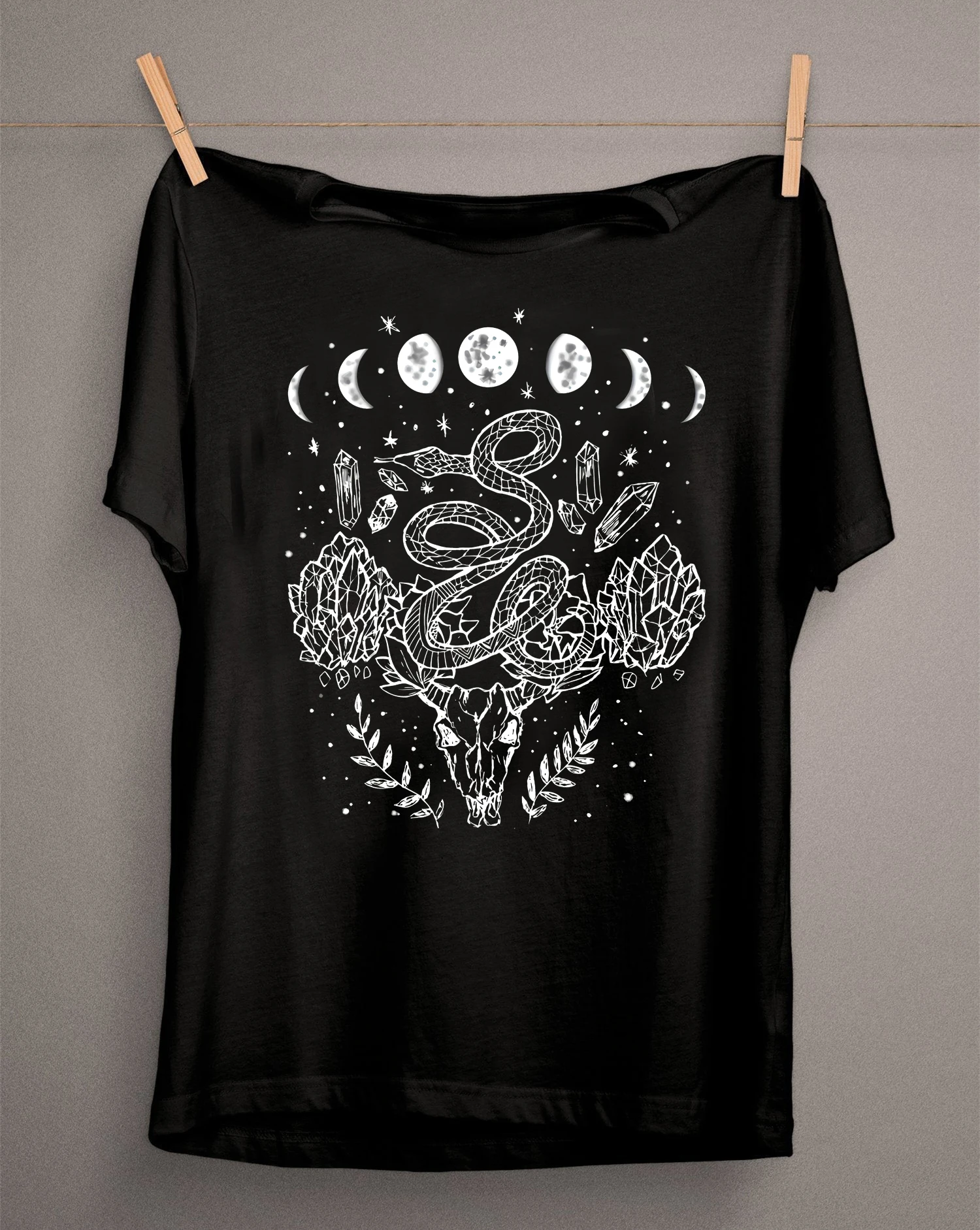 Crystals Moon Floral Beads Subtle Witchcraft Tee Shirt Unisex All Genders Soft Feel Nu Goth Artist Gothic Artsy Witchy MTcoffinz