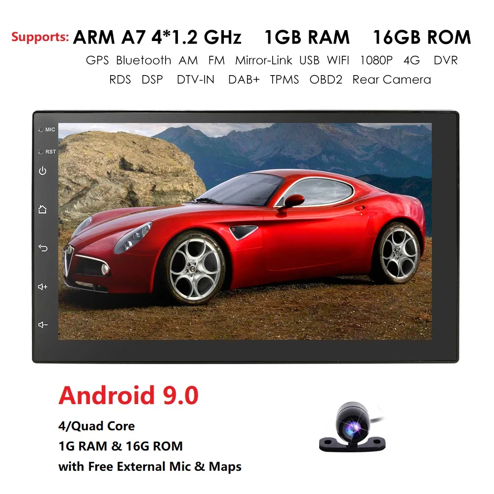 Android 9 универсальный Авторадио Bluetooth GPS Автомобильный мультимедийный плеер
