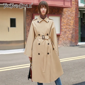 TWOTWINSTYLE Casual Khaki Cloak Windbreaker For Female Lapel Collar Big Cuff High Waist With Sashes Women's Trench Coats Fashion
TWOTWINSTYLE Casual Khaki Cloak Windbreaker For Female Lapel Collar Big Cuff High Waist With Sashes Women's Trench Coats Fashion