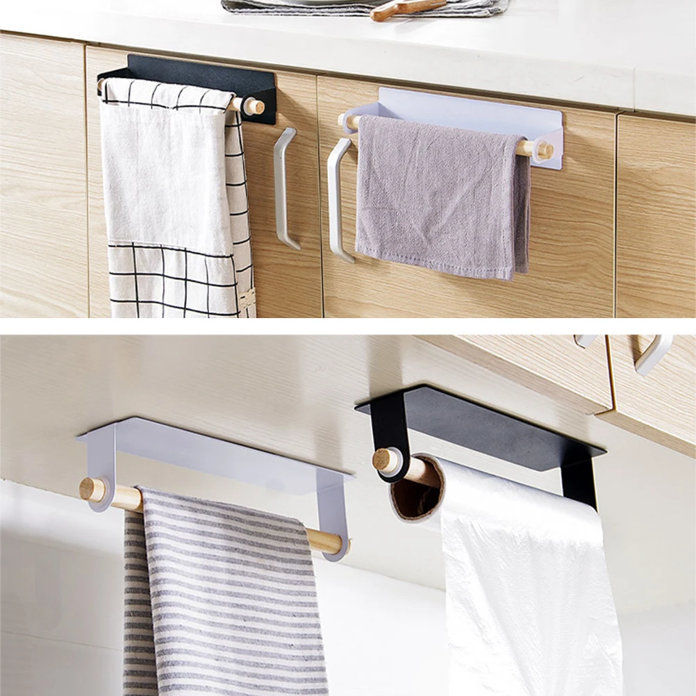Generic Bathroom Wood Towel Hanger Rack Bar Kitchen Cling Film