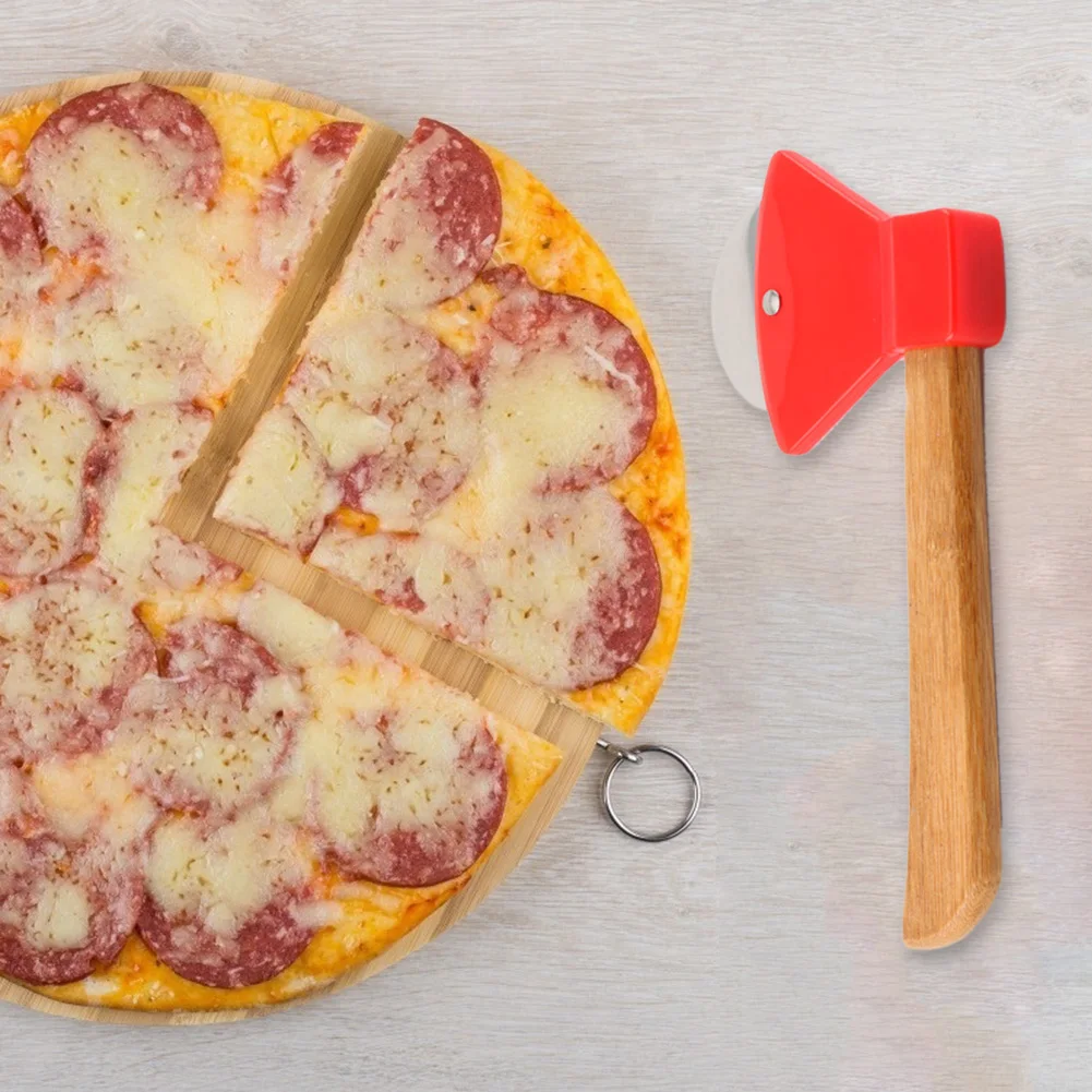 Нержавеющая сталь топор деревянный нож с ручкой для пиццы вращающееся лезвие