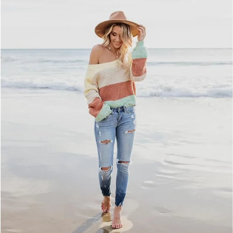 Autumn Winter Sweater Women V-Neck Long Sleeve Striped Print Casual Loose Beach Vacation Girls Sweaters
Autumn Winter Sweater Women V-Neck Long Sleeve Striped Print Casual Loose Beach Vacation Girls Sweaters