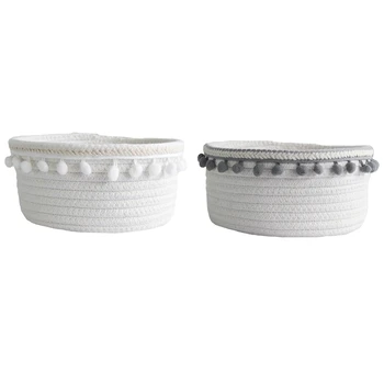 2x Ball Cotton Rope Woven Storage Basket Desktop Cosmetics Storage Basket Nordic Style Debris Storage Box Grey & White 
2x Ball Cotton Rope Woven Storage Basket Desktop Cosmetics Storage Basket Nordic Style Debris Storage Box Grey & White