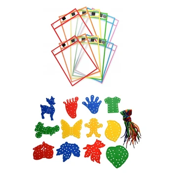 12Pcs Children Educational Threading Toy Various Shapes with Strings & 12Pcs Reusable Dry Erase Pocket Sleeves with Marker Holde 
12Pcs Children Educational Threading Toy Various Shapes with Strings & 12Pcs Reusable Dry Erase Pocket Sleeves with Marker Holde