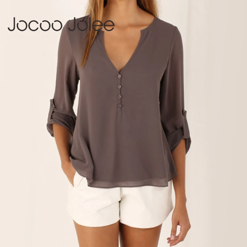 Фото Модная женская блузка Jocoo Jolee 2021 шифоновая большого размера с длинным рукавом