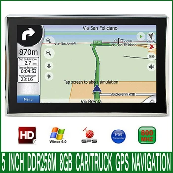 

5 inch HD Car MTK MS2531 OS CE 6.0 GPS Navigation 800M/ FM/8GB/DDR 256M Newest Maps For Russia/Europe/USA vehicle Navigator