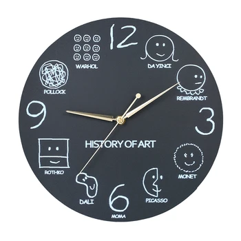 

Creative Wall Clock Wooden Math Clock Battery Operated Decorative Round Silent Wall Clocks for Home Classroom Library Study Room