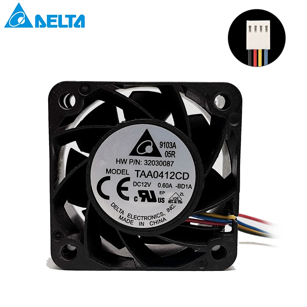 For Delta TAA0412CD 40mm 40x40x20mm server fan 4020 12v 0.6A 4cm server inverter 18600RPM cpu axial blower cooling fan 4PIN
For Delta TAA0412CD 40mm 40x40x20mm server fan 4020 12v 0.6A 4cm server inverter 18600RPM cpu axial blower cooling fan 4PIN