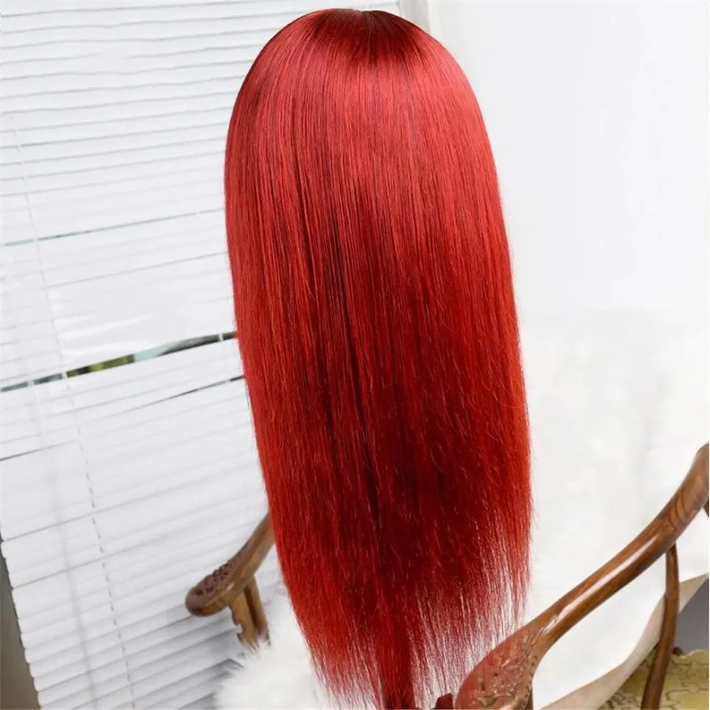 Full Lace Wigs Red Straight Brazilian Remy Hair Preplucked Bleached Konts Glueless Wigs With Transpartent Lace For Women