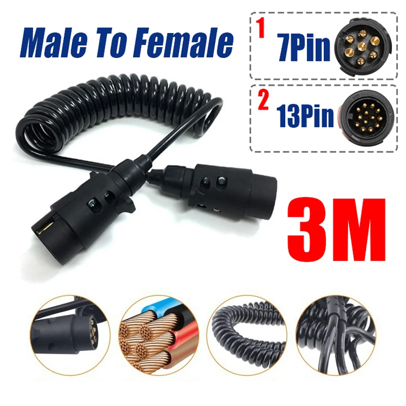 3M 12V 7/13Pin Trailer Extension Cable Lead Universal Plug And Socket Spring Cable Truck Light Male To Female Truck Light Board
3M 12V 7/13Pin Trailer Extension Cable Lead Universal Plug And Socket Spring Cable Truck Light Male To Female Truck Light Board