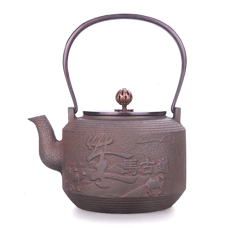 Фото Японский старинный чугунный чайник ручной работы без покрытия медная крышка