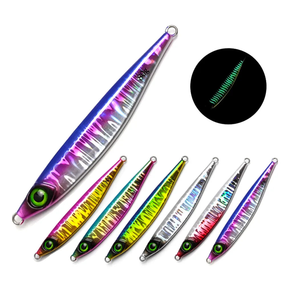 

5PCS Glow Slow Jigging Metal Jig Deep sea Night Fishing Jigging Lure Jigbait spoon baits 40g 60g 80g 100g 150g 200g