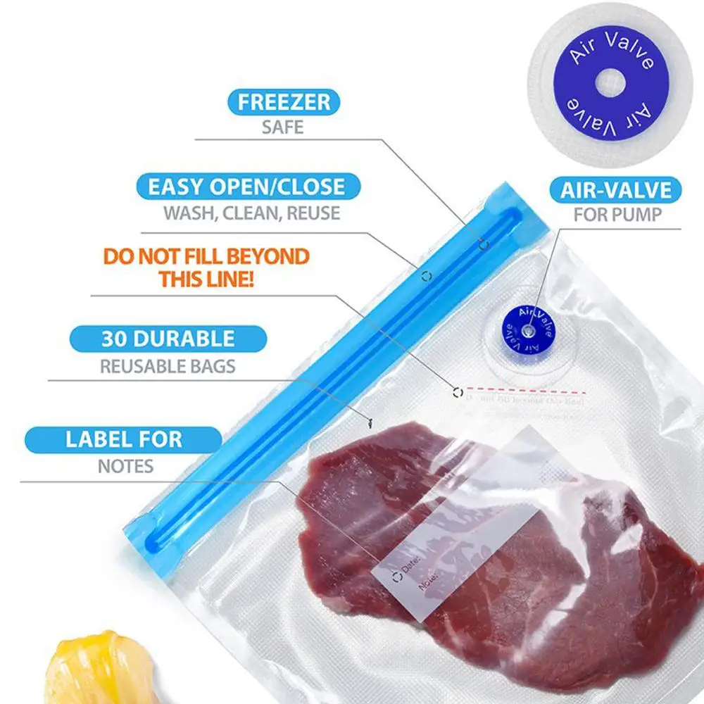 20/17Pcs Bag Kits Reusable Food Storage Vacuum Seal Bags With Hand Pump Bag Sealing Clips Food Wrap For Food Storage Freezing 
20/17Pcs Bag Kits Reusable Food Storage Vacuum Seal Bags With Hand Pump Bag Sealing Clips Food Wrap For Food Storage Freezing