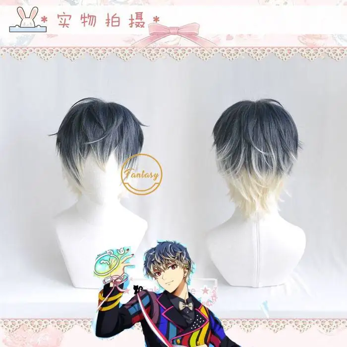 Костюм для косплея полный парик Idolish7 Re:vale Momo черные градиентные короткие волосы +