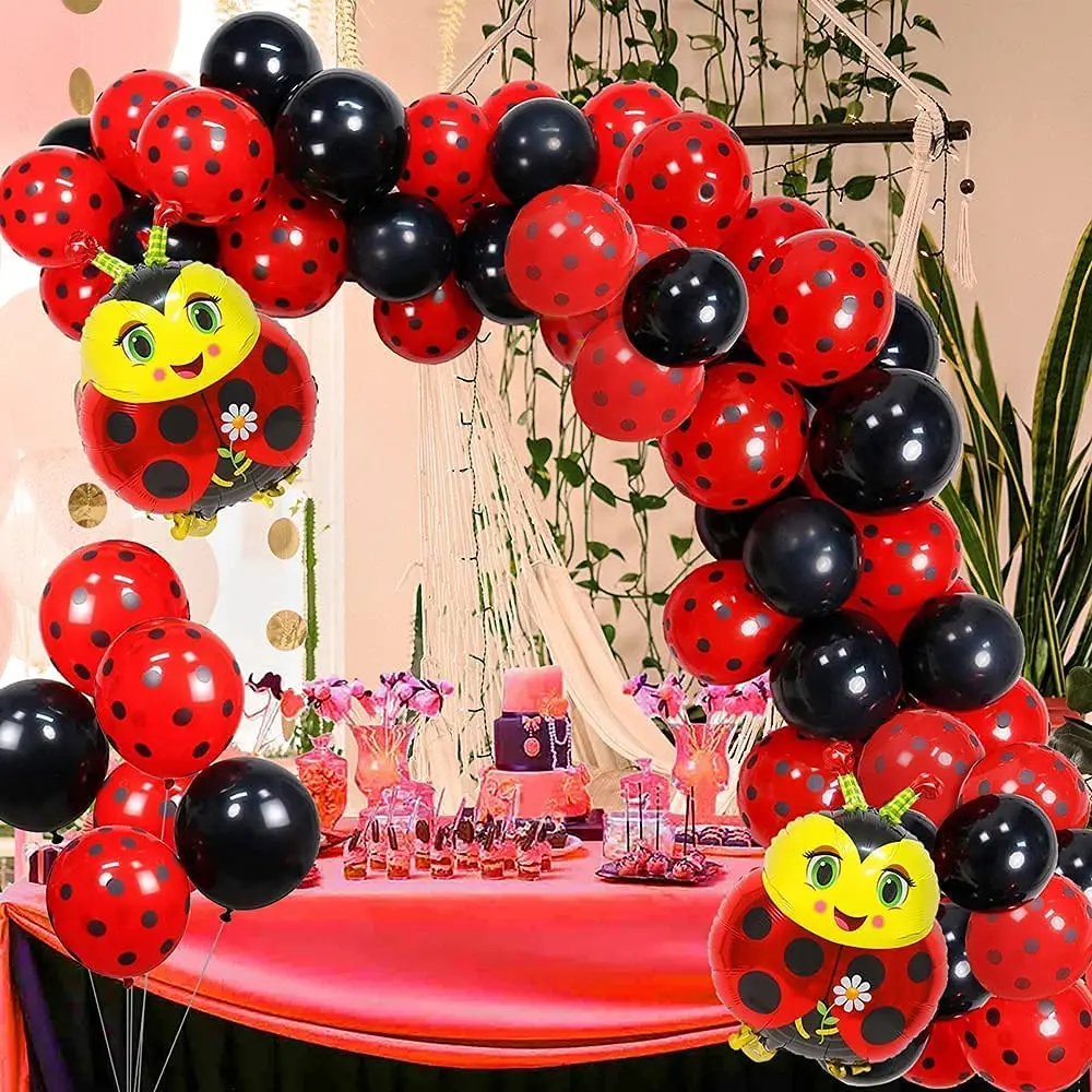 Фото Ladybug Theme Decor Ballons Black Red Happy Birthday Arch Garland Kit Latex Foil Balloons for Princess Insect Party Decoration | Дом и сад