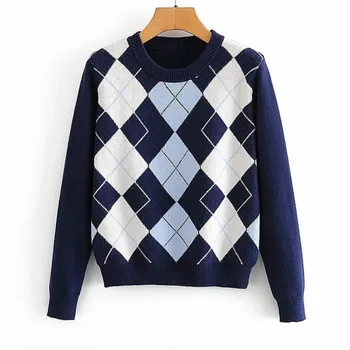 Vintage Argyle Sweater Women Pullover Autumn 2020 Stylish Plaid Patchwork Cotton Sweater Full ONeck England Style Winter Clothes
Vintage Argyle Sweater Women Pullover Autumn 2020 Stylish Plaid Patchwork Cotton Sweater Full ONeck England Style Winter Clothes