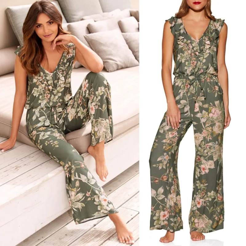 Women Casual Jumpsuit Spring Loose Lace-up Printed Jumpsuit Home Flower Printing Jumpsuit Bell Bottom Pants for Women Vintage
Women Casual Jumpsuit Spring Loose Lace-up Printed Jumpsuit Home Flower Printing Jumpsuit Bell Bottom Pants for Women Vintage