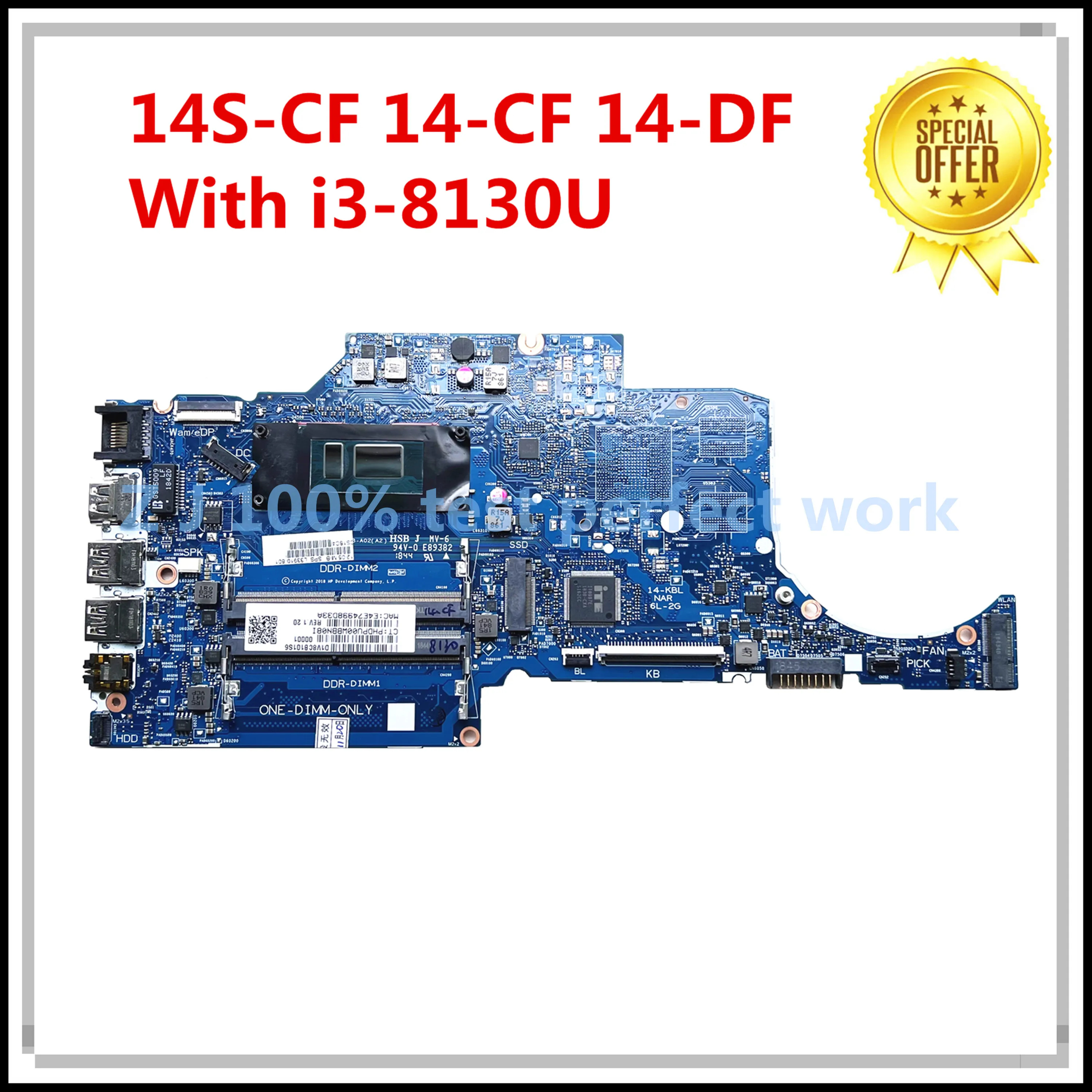 Материнская плата для ноутбука Hp 14S-CF 14-CF 14-DF с i3-8130U L33910-601 6050A2992901-MB DDR4 MB 100%