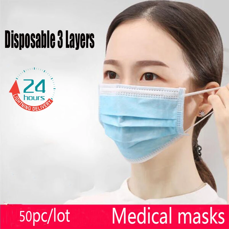50pcs Face Masks Disposable 3 Layers Dustproof Mask Facial Protective Cover Masks Set Anti-Dust Surgical Medical Salon Earloop
50pcs Face Masks Disposable 3 Layers Dustproof Mask Facial Protective Cover Masks Set Anti-Dust Surgical Medical Salon Earloop