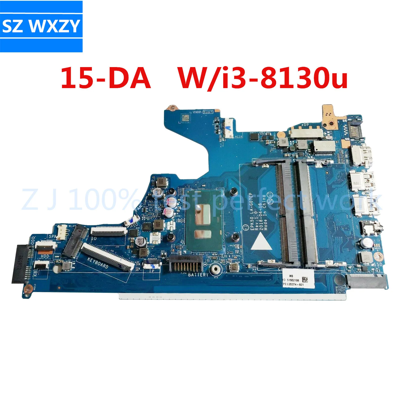 For HP 15-DA Laptop Motherboard With SR3W0 i3-8130u 2.2ghz L20374-001 L20374-601 EPK50 LA-G07EP DDR4 100% Tested Fast Ship | Компьютеры и