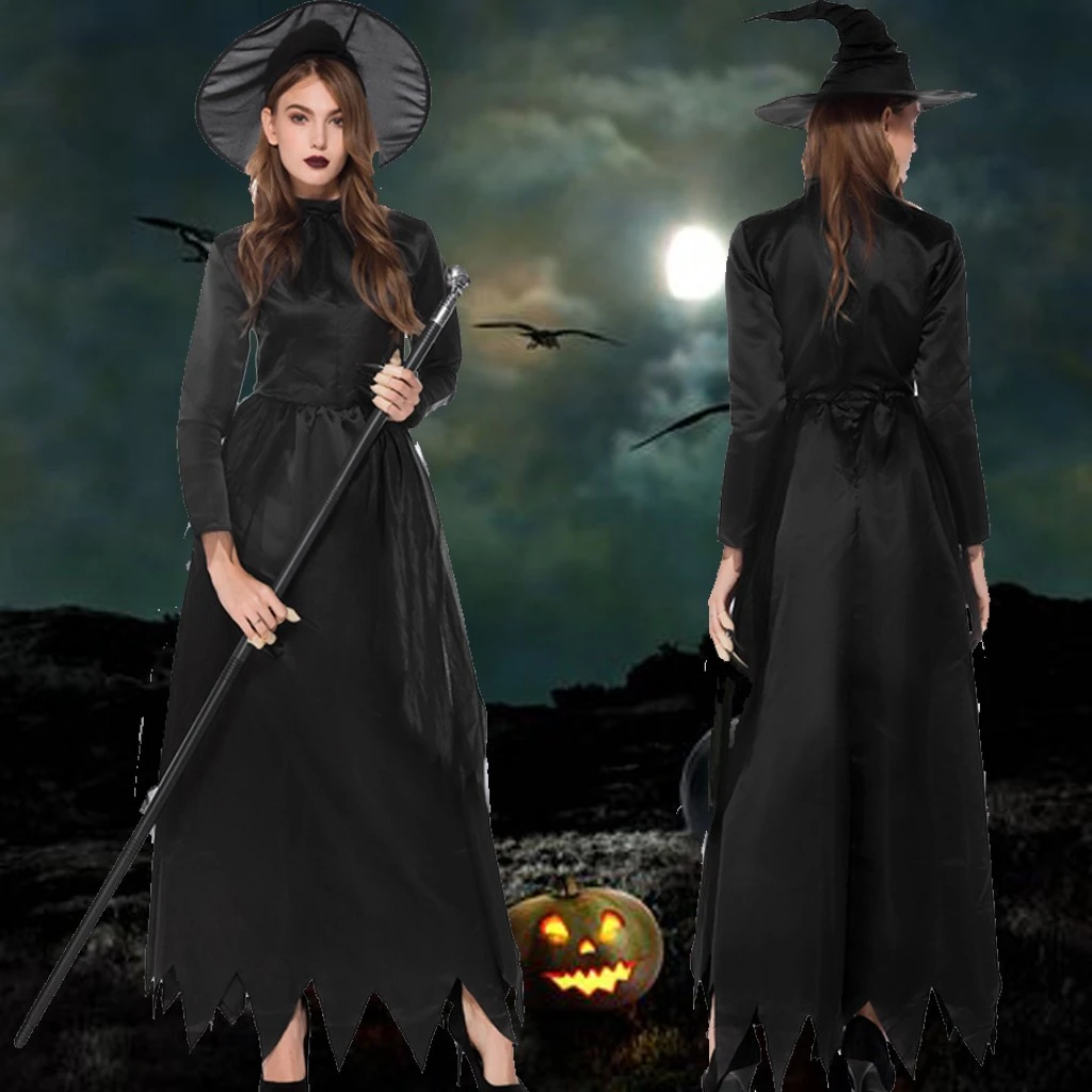 Halloween dress Cosplay Costumes Vampire Witch Costume Women Medieval Victorian Masquerade Costume Black Fancy Maxi Dress 902