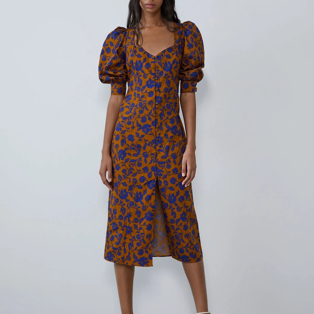 2019 New French Vintage Print Long Dress Square Collar Puff Sleeve Button Fork Opening Straight Midi Dress Women
2019 New French Vintage Print Long Dress Square Collar Puff Sleeve Button Fork Opening Straight Midi Dress Women