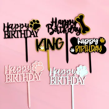 Brinquedos Educativos de Cozinha de Madeira: Um Mundo de Imaginação e Aprendizado para Crianças 13 INS New Cute Dog Bones Acrylic Cake Topper Dear Pets Happy Birthday Cake Topper For Dogs Birthday Pets Party Cake Decorations