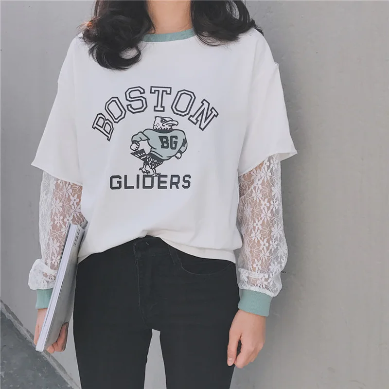 Harajuku Fake 2 Piece Lace Patchwork tshirt Women white T shirt Spring autumn korean Clothes Ulzzang Long Sleeve T-shirts Tops
Harajuku Fake 2 Piece Lace Patchwork tshirt Women white T shirt Spring autumn korean Clothes Ulzzang Long Sleeve T-shirts Tops
