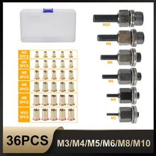 36pcs Rivet Nut Head Kit Iron Galvanized Hand Rivet Head Set with M3/M4/M5/M6/M8/M10 M3-M10 Nuts Assortment Simple Installation
36pcs Rivet Nut Head Kit Iron Galvanized Hand Rivet Head Set with M3/M4/M5/M6/M8/M10 M3-M10 Nuts Assortment Simple Installation