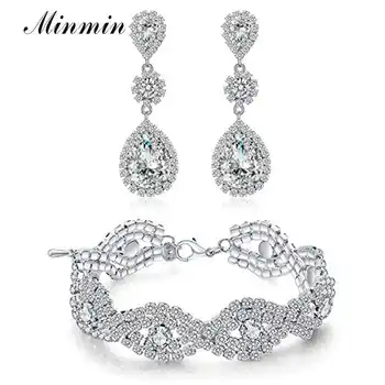 Minmin Sparkling Crystal Wedding Jewelry Set Luxury Party Earrings Bracelet Set 2019 Women Prom Accessories EH1682+SL438
Minmin Sparkling Crystal Wedding Jewelry Set Luxury Party Earrings Bracelet Set 2019 Women Prom Accessories EH1682+SL438