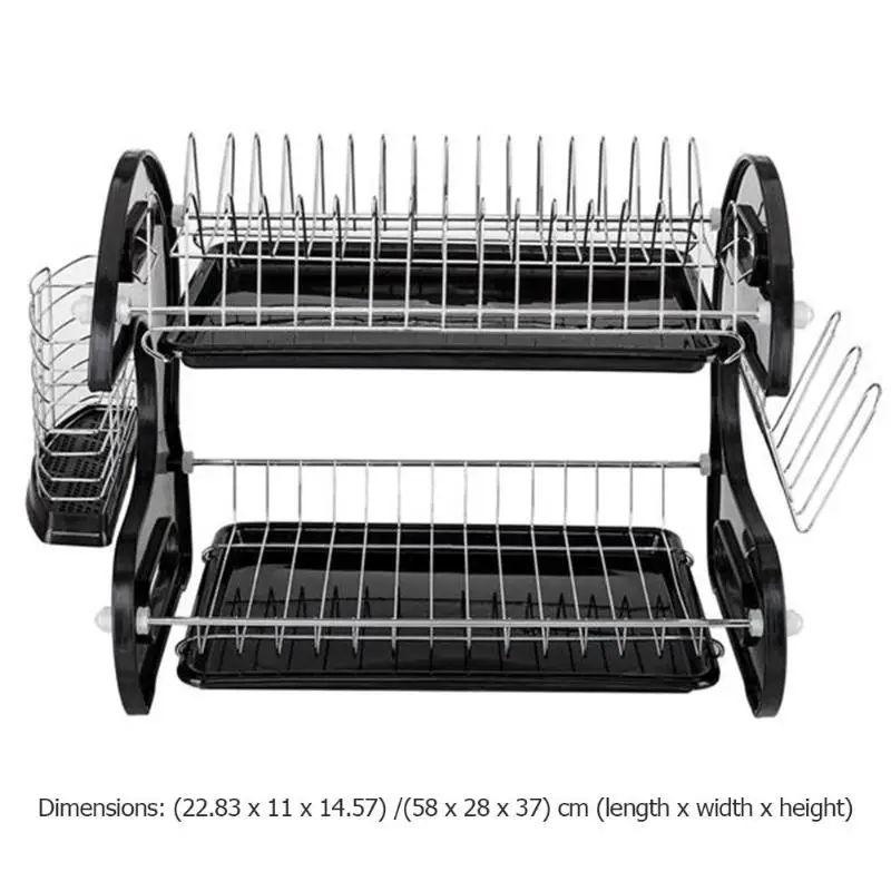 Black Multi-Function Double Bowl Plate Chopsticks And Spoon Collection Shelf Vegetable Fruit Drain Rack Good Durability
Black Multi-Function Double Bowl Plate Chopsticks And Spoon Collection Shelf Vegetable Fruit Drain Rack Good Durability