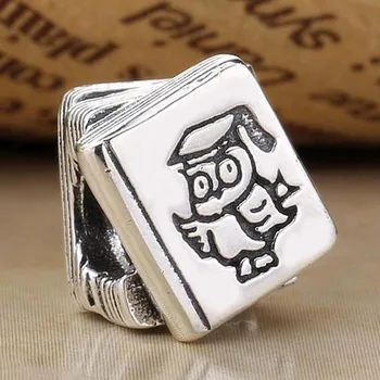 

Original Vintage Owl Doctor Study Book Beads Fit 925 Sterling Silver Bead Charm Bracelet Bangle DIY Jewelry