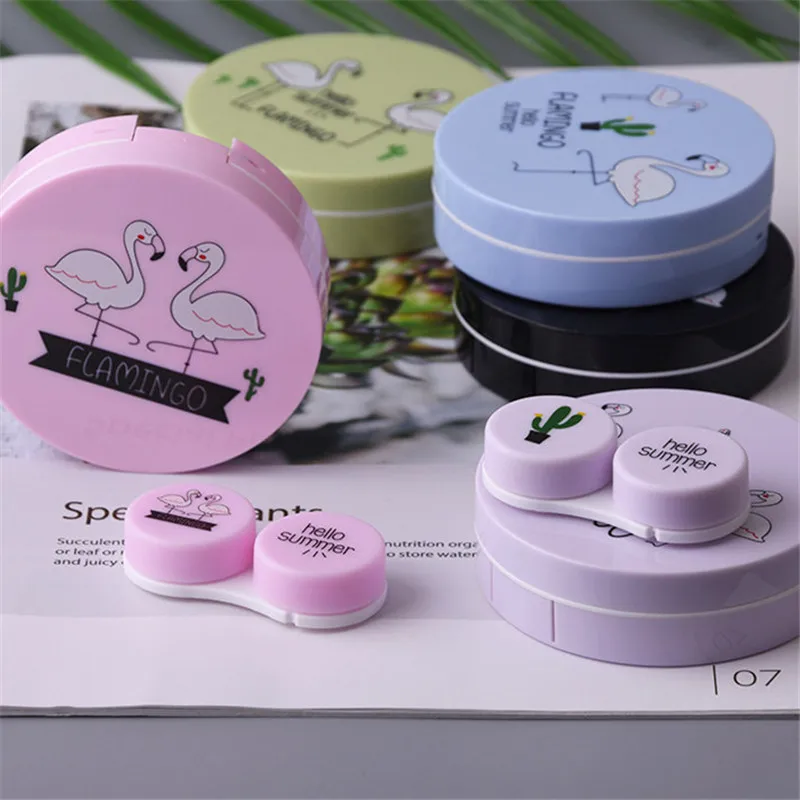 

1 pc Color Flamingo Contact Lenses Case For Lenses Container Contact Lens Cleaner Lens Travel Mirror Travel Kit Eyewear Cases