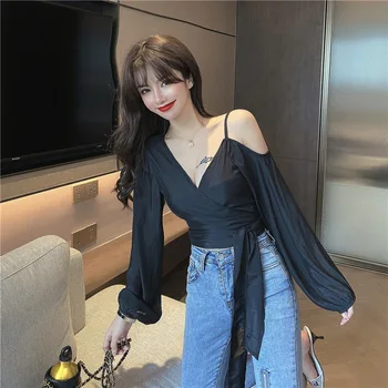 Charade Sense of Design Fashion Early Autumn New Style Versatile Waist Hugging Slimming Short Chiffon Bandage Cloth Shirt Tops W
Charade Sense of Design Fashion Early Autumn New Style Versatile Waist Hugging Slimming Short Chiffon Bandage Cloth Shirt Tops W