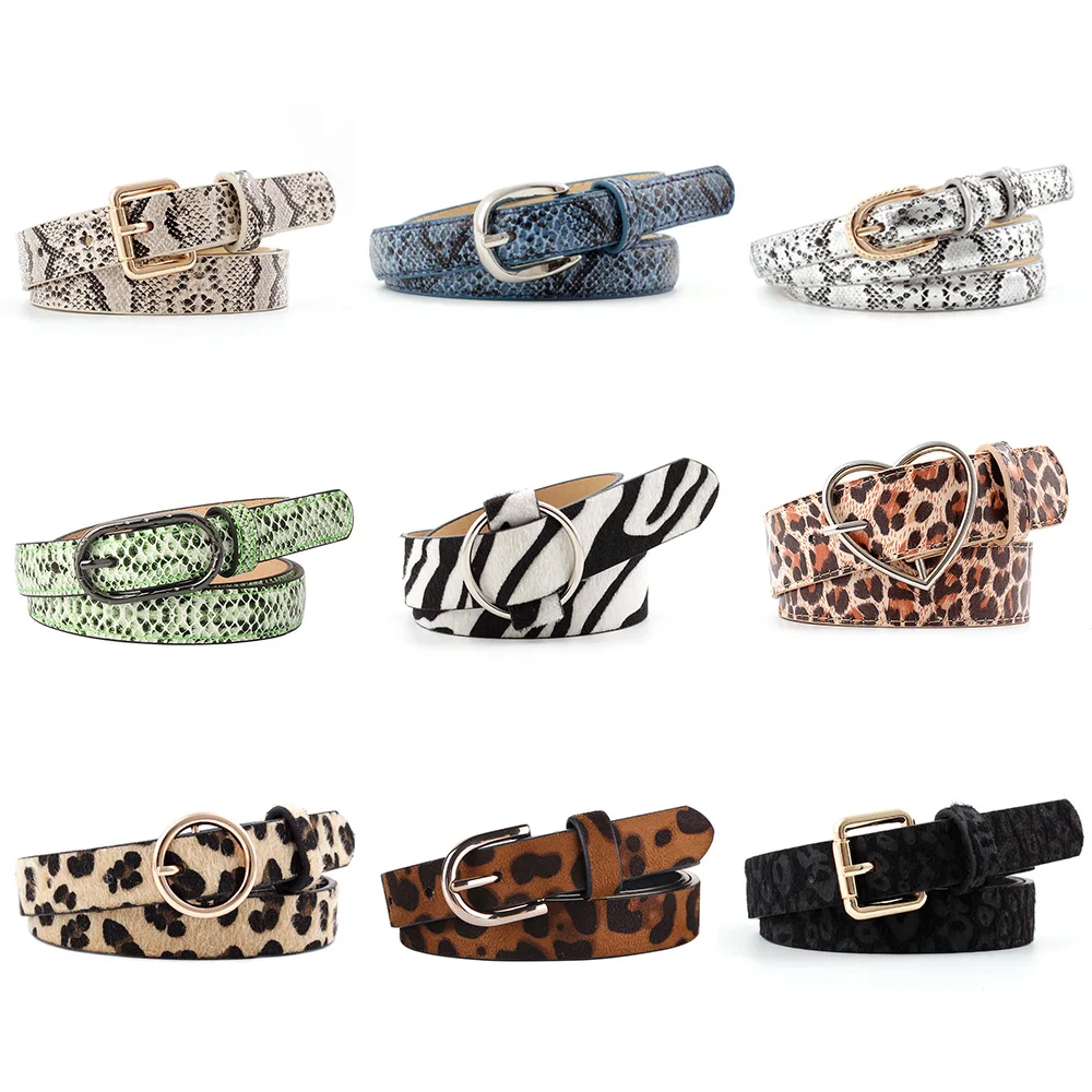 Female Leopard Belt Snake Skin Zebra Print Thin Horsehair Waistband PU Leather Gold Ring Heart Pin Metal Buckle Ladies Belts
Female Leopard Belt Snake Skin Zebra Print Thin Horsehair Waistband PU Leather Gold Ring Heart Pin Metal Buckle Ladies Belts