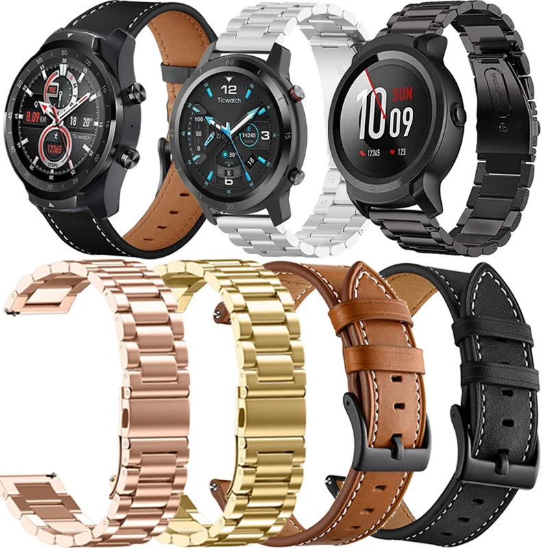 

Strap For Ticwatch Pro 3 GPS Bracelet Stainless Steel Watchband Ticwatch C2/E2/E3/S2/2/E/GTH/GTX Strap Leather Wristband