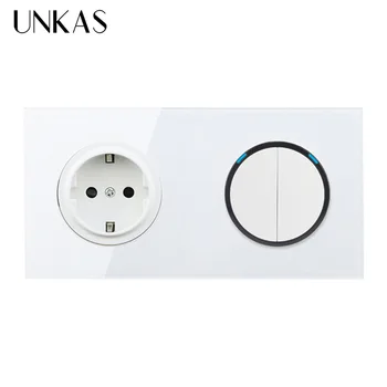 UNKAS EU Russia Standard Wall Power Socket + 1 Gang 1 Way On / Off Light Switch LED Indicator White Crystal Glass Panel 16A
UNKAS EU Russia Standard Wall Power Socket + 1 Gang 1 Way On / Off Light Switch LED Indicator White Crystal Glass Panel 16A