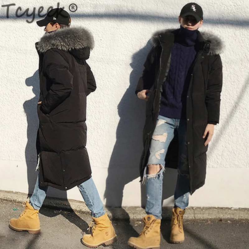Tcyeek зимняя мужская пуховая куртка размера плюс 4xl длинный пуховик из утиного пуха