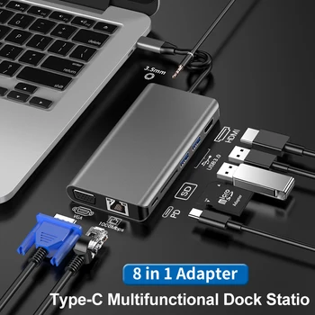 USB C laptop docking station, USB 3.0 HDMI / VGA / 1000Mbps / PD / SD card USB hub for laptop Macbook Pro HP DELL Lenovo adapter
USB C laptop docking station, USB 3.0 HDMI / VGA / 1000Mbps / PD / SD card USB hub for laptop Macbook Pro HP DELL Lenovo adapter