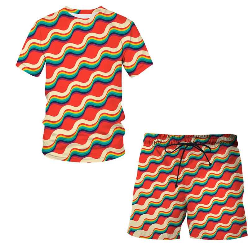 2021 New Mens T-shirt Sets 3D Rainbow Stripe Loose Short Sleeve and Shorts Casual Set Summer Fashion T Shirts Shorts Sport Suit
2021 New Mens T-shirt Sets 3D Rainbow Stripe Loose Short Sleeve and Shorts Casual Set Summer Fashion T Shirts Shorts Sport Suit