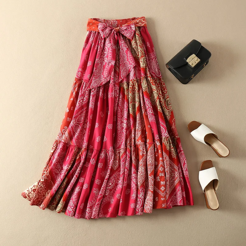 Cotton 100% Boho Style Print Patchwork Midi Skirt Features Waist With Bow Tie - Fall 2019 New Women/Ladies Tropical Resort Skirt
Cotton 100% Boho Style Print Patchwork Midi Skirt Features Waist With Bow Tie - Fall 2019 New Women/Ladies Tropical Resort Skirt