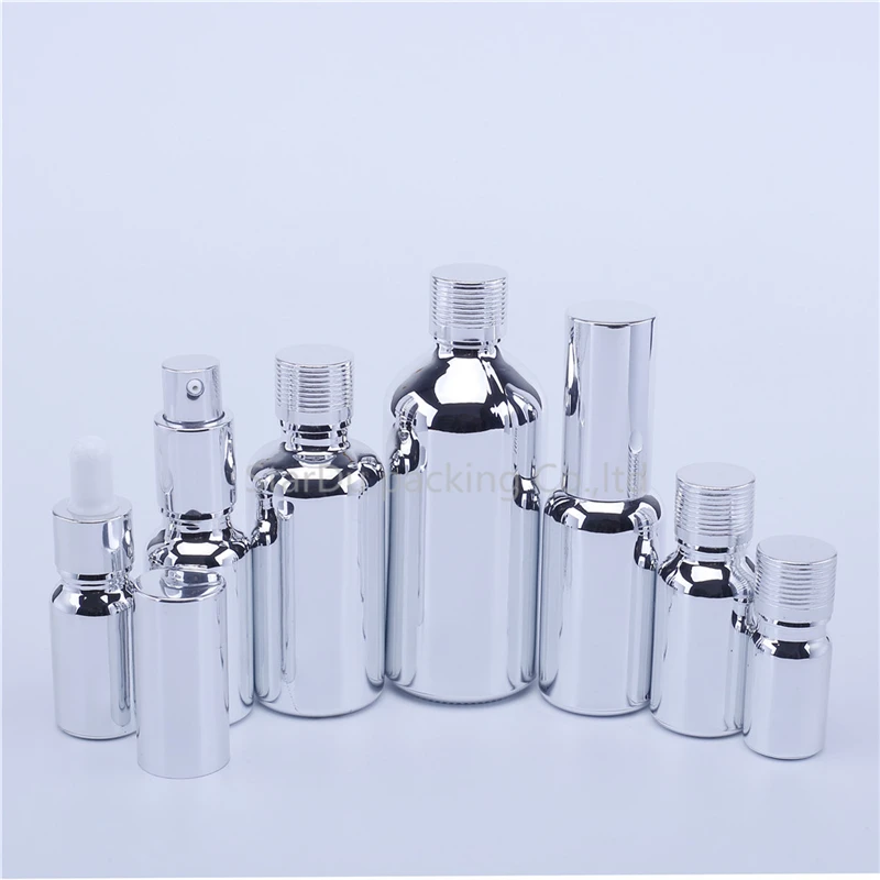Фото 12pcs Empty UV Electroplate Silver Perfume Cream Spray Lotion Pump Refillable Essential Oil Dropper Glass Bottles | Красота и
