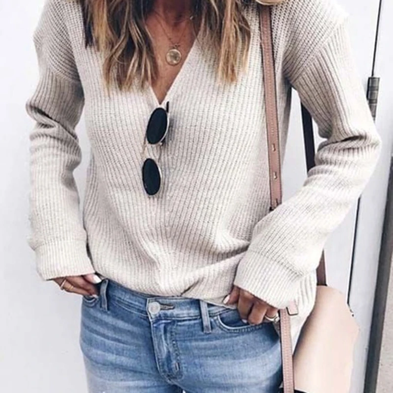 Autumn Winter Women Sweaters Loose Female Sweaters Casual V Neck Solid Pullovers Basic Long Sleeve Pullovers
Autumn Winter Women Sweaters Loose Female Sweaters Casual V Neck Solid Pullovers Basic Long Sleeve Pullovers