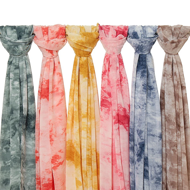 

Fashion Spring Summer Women Thin Pearl Chiffon Tie Dye Beach Silk Scarf Shawls Wild Female Travel Long Wraps Sunscreen Hijab