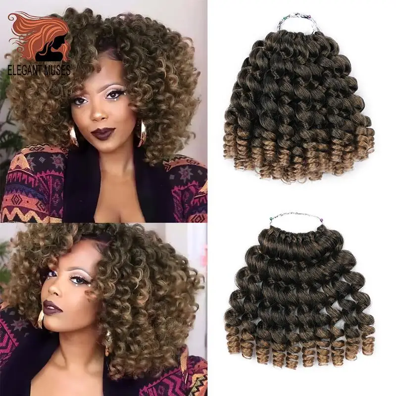 

ELEGANT MUSES 8'' 10strands Jumpy Wand Curl Braids Jamaican Bounce Crochet Braid Synthetic Braiding Hair Extension For Woman