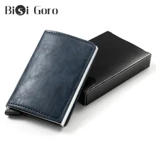 BISI GORO inteligentna karta rfid portfel Vintage PU skóra minimalistyczny portfel 2020 Metal aluminium cienki Mini portfel Carteira z pudełkiem(China)